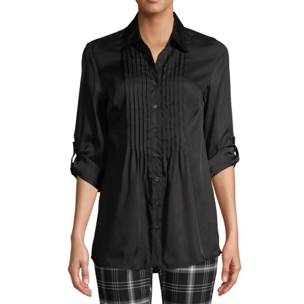 0309 - CONCEPTS NEW YORK Women’s XL(16-18) Black Pleated Woven Blouse